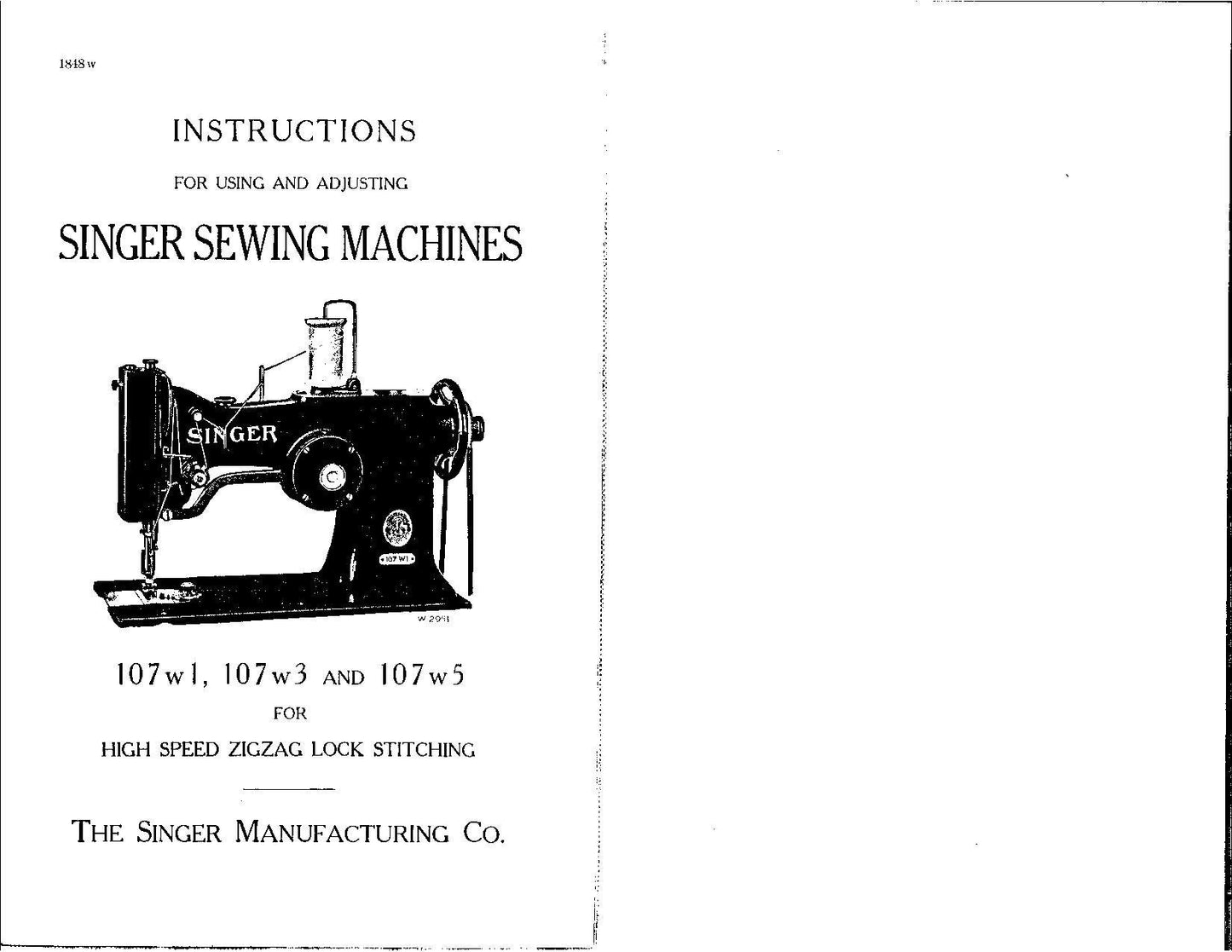 Singer 107W1 107W3 107W5 Sewing Machine Instruction Manual - User Manual - Complete User Guide - English