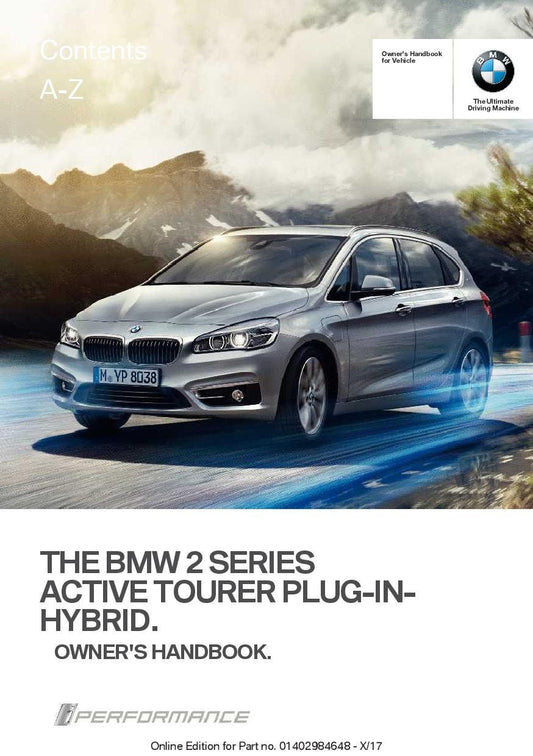 BMW 2 Series Active Tourer Plug-In Hybrid F45 2017- Owners Manual - English