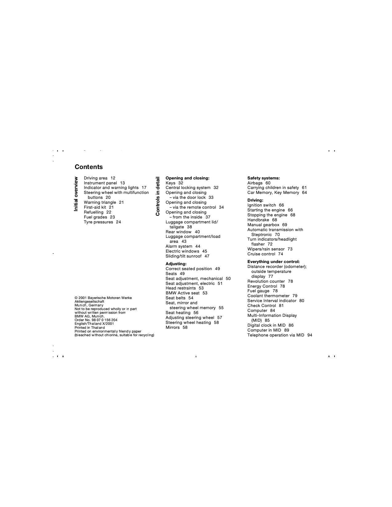 BMW 5 Series E39 520i-523i-525i-530i-535i-540i-520d-525d-530d 1995-2004 Owners Manual - English