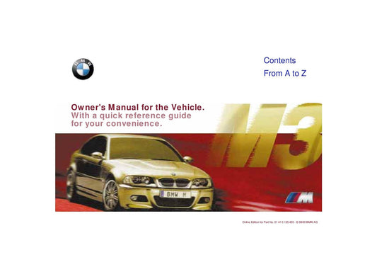 BMW 3 Series M3 E46 Coupe 2000-2006 Owners Manual - English