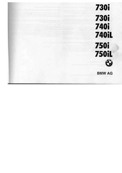 BMW 7 Series E32 730i - 740i - 740il - 750i - 750il 1987-1994 Owners Manual - English