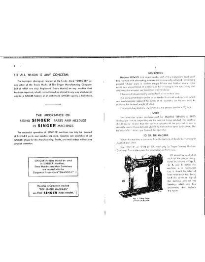 Singer 168W101 Sewing Machine Instruction Manual - User Manual - Complete User Guide - English