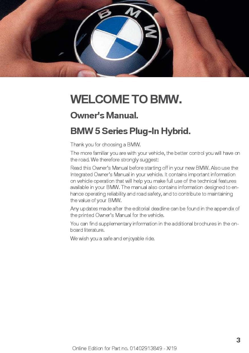 BMW 5 Series G30 Plug-In Hybrid 2020 Owners Manual - English