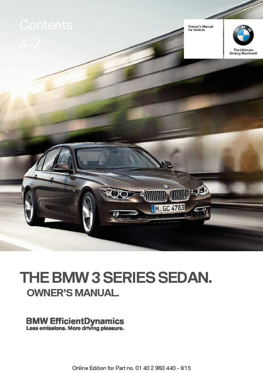 BMW 3 Series F30 Sedan 2012-2019 Owners Manual - English