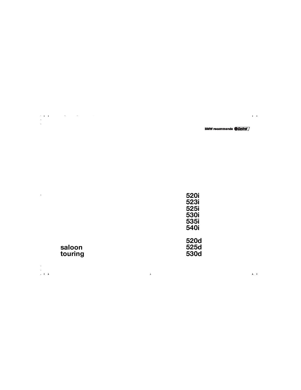 BMW 5 Series E39 520i-523i-525i-530i-535i-540i-520d-525d-530d 1995-2004 Owners Manual - English