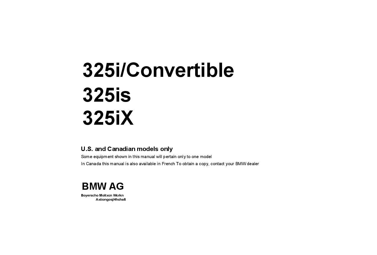 BMW 3 Series E30 325i-325is-325iX 1985-1993 Owners Manual - English