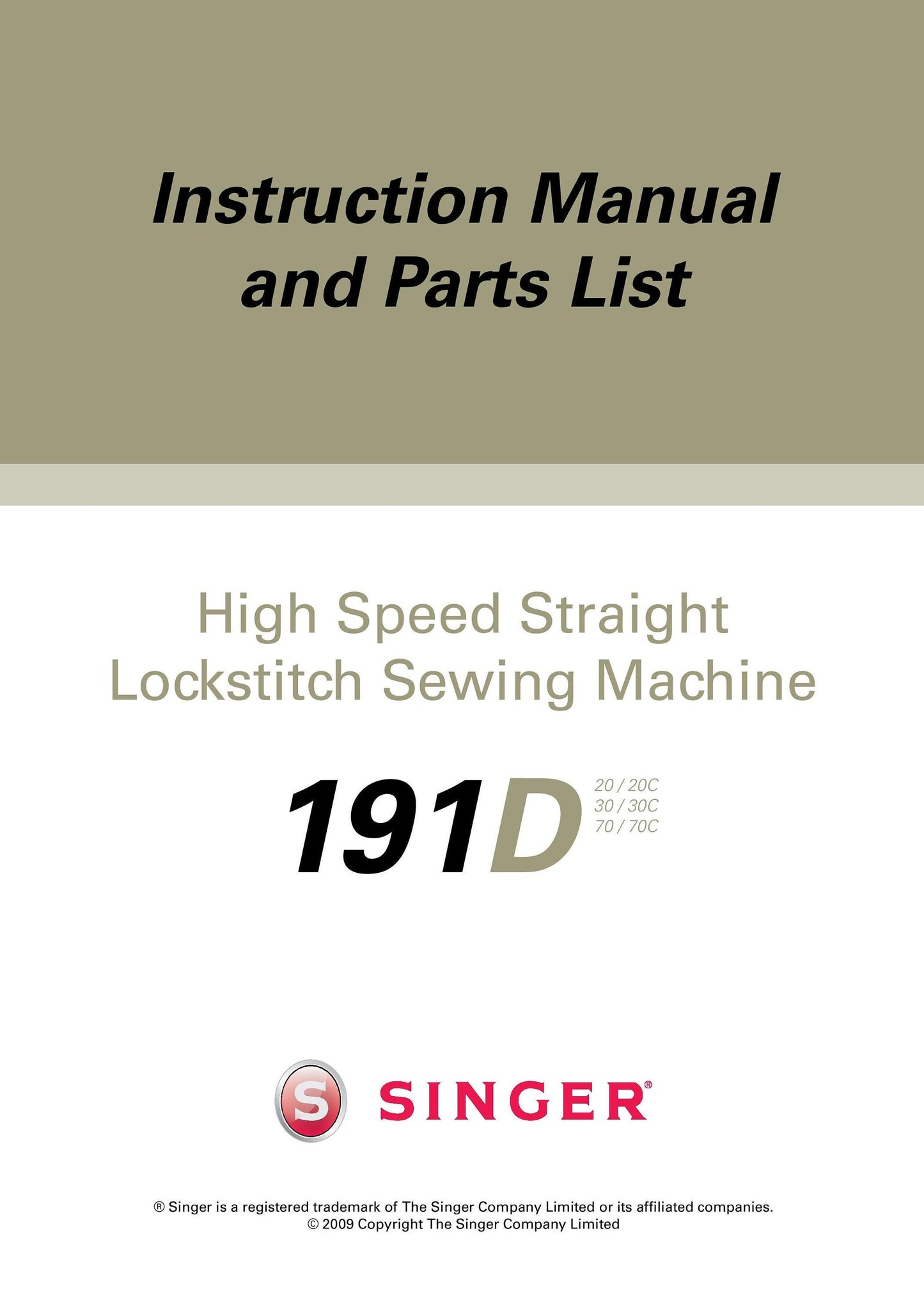 Singer 191D Sewing Machine Instruction Manual and Parts List - User Manual - Complete User Guide - English