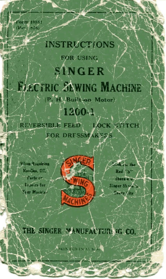 Singer 1200-1 Sewing Machine Instruction Manual - User Manual - Complete User Guide - English