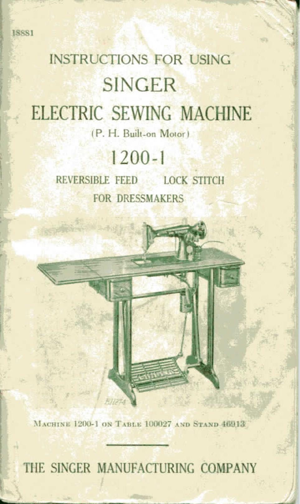 Singer 1200-1 Sewing Machine Instruction Manual - User Manual - Complete User Guide - English