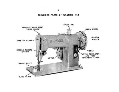 Singer 185J - 185K Sewing Machine Instruction Manual - User Manual - Complete User Guide - English