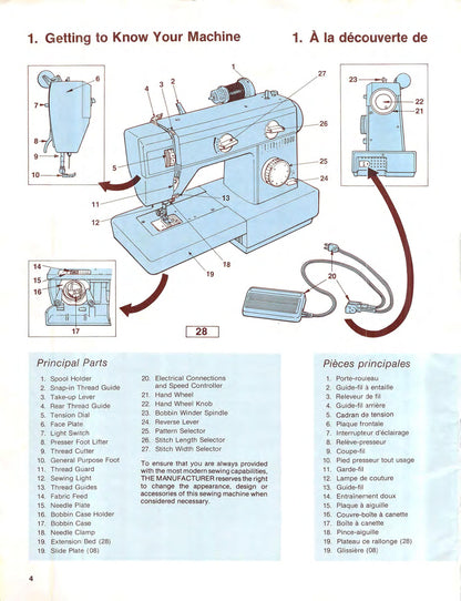 Singer 08/28 Sewing Machine Instruction Manual - User Manual - Complete User Guide - English - French - Spanish