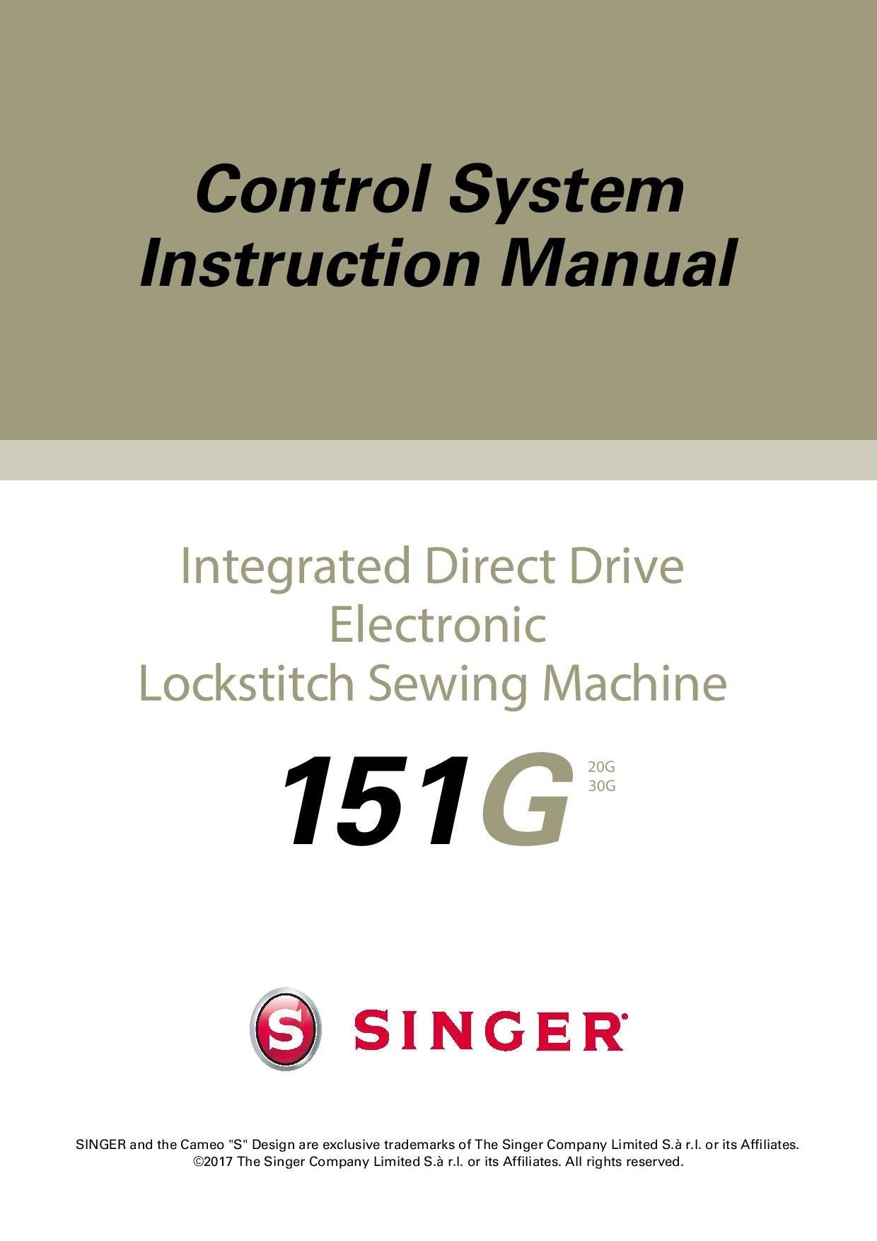 Singer 151G Control System Instruction Manual - User Manual - English