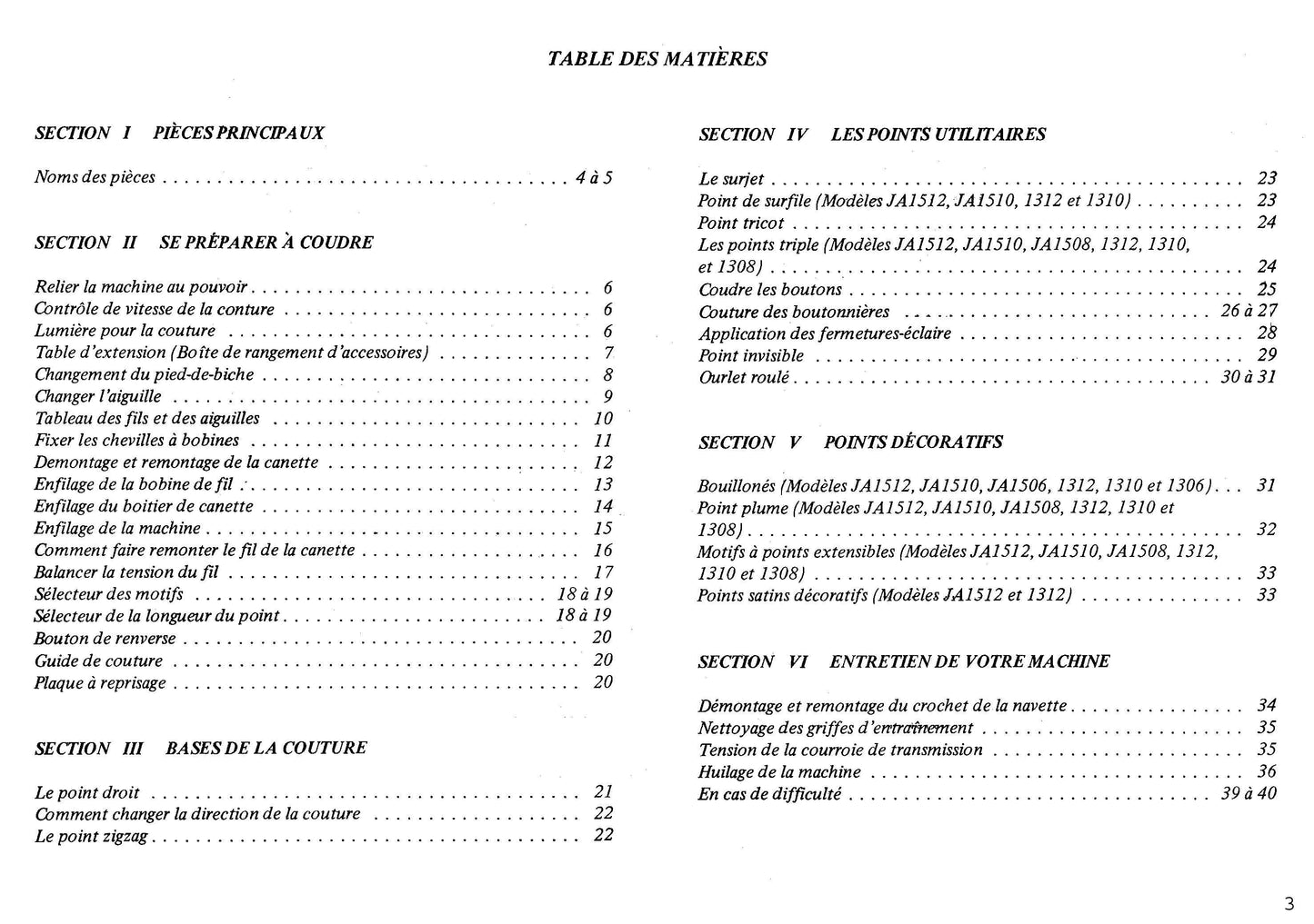 Janome JA1504 - JA1506 - JA1508 - JA1510 - JA1512 - JA1304 - JA1306 - JA1308 - JA1310 - JA1312 Sewing Machine Instruction Manual