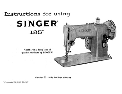 Singer 185J - 185K Sewing Machine Instruction Manual - User Manual - Complete User Guide - English