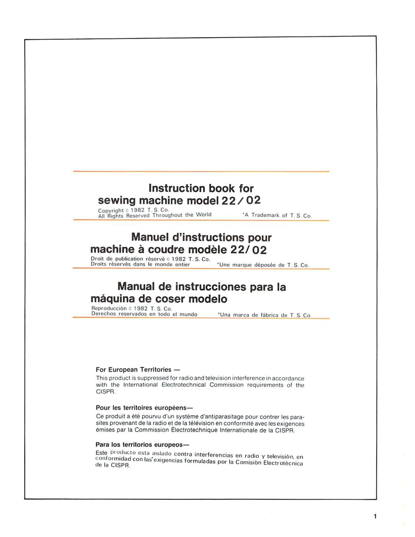 Singer 02-22 Sewing Machine Instruction Manual - User Manual - Complete User Guide - English - French - Spanish