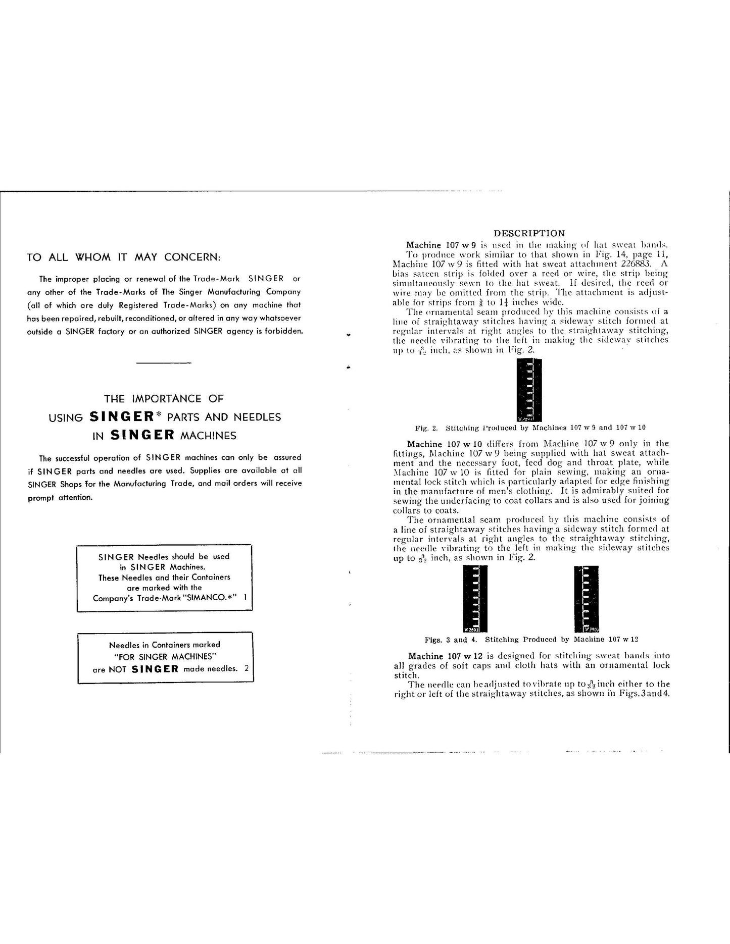 Singer 107W9 - 107W10 - 107W12 Sewing Machine Instruction Manual - User Manual - Complete User Guide - English