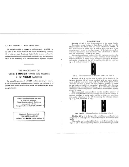 Singer 107W9 - 107W10 - 107W12 Sewing Machine Instruction Manual - User Manual - Complete User Guide - English