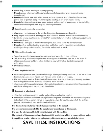 Baby Lock A-LINE Sofia BL137A Sewing Machine Instruction Manual - User Manual - Complete User Guide - English