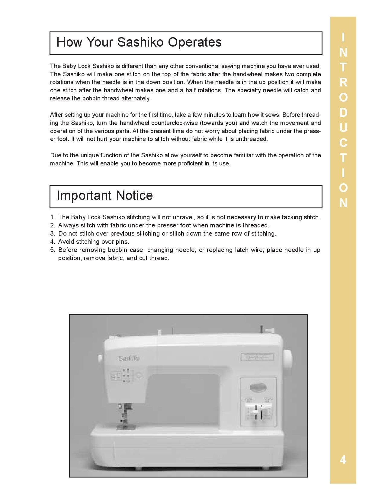 Baby Lock Sashiko BLQK Sewing Machine Instruction Manual - User Manual - Complete User Guide - English