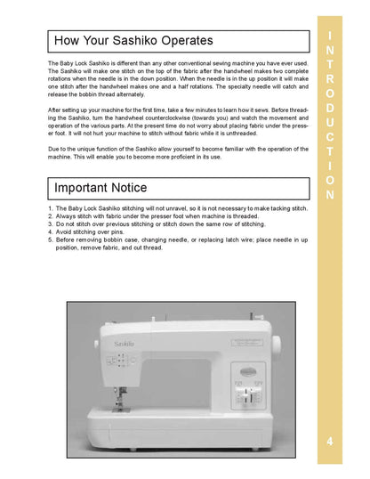 Baby Lock Sashiko BLQK Sewing Machine Instruction Manual - User Manual - Complete User Guide - English