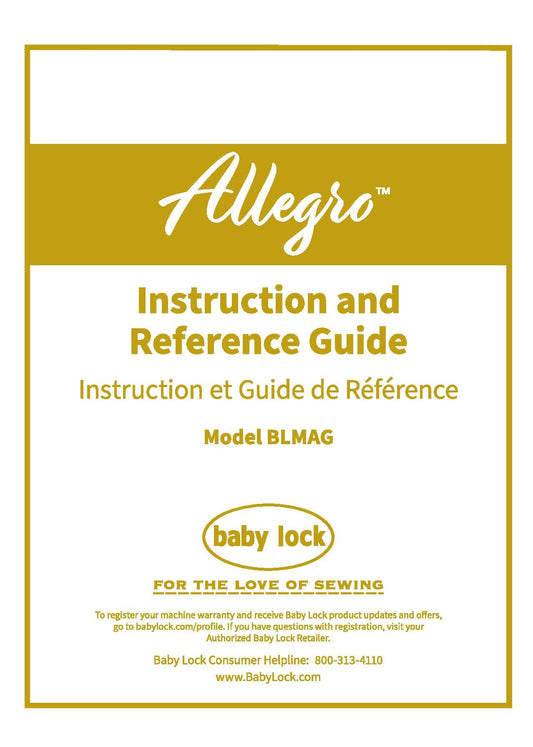 Baby Lock Allegro BLMAG Sewing Machine Instruction Manual - User Manual - Complete User Guide