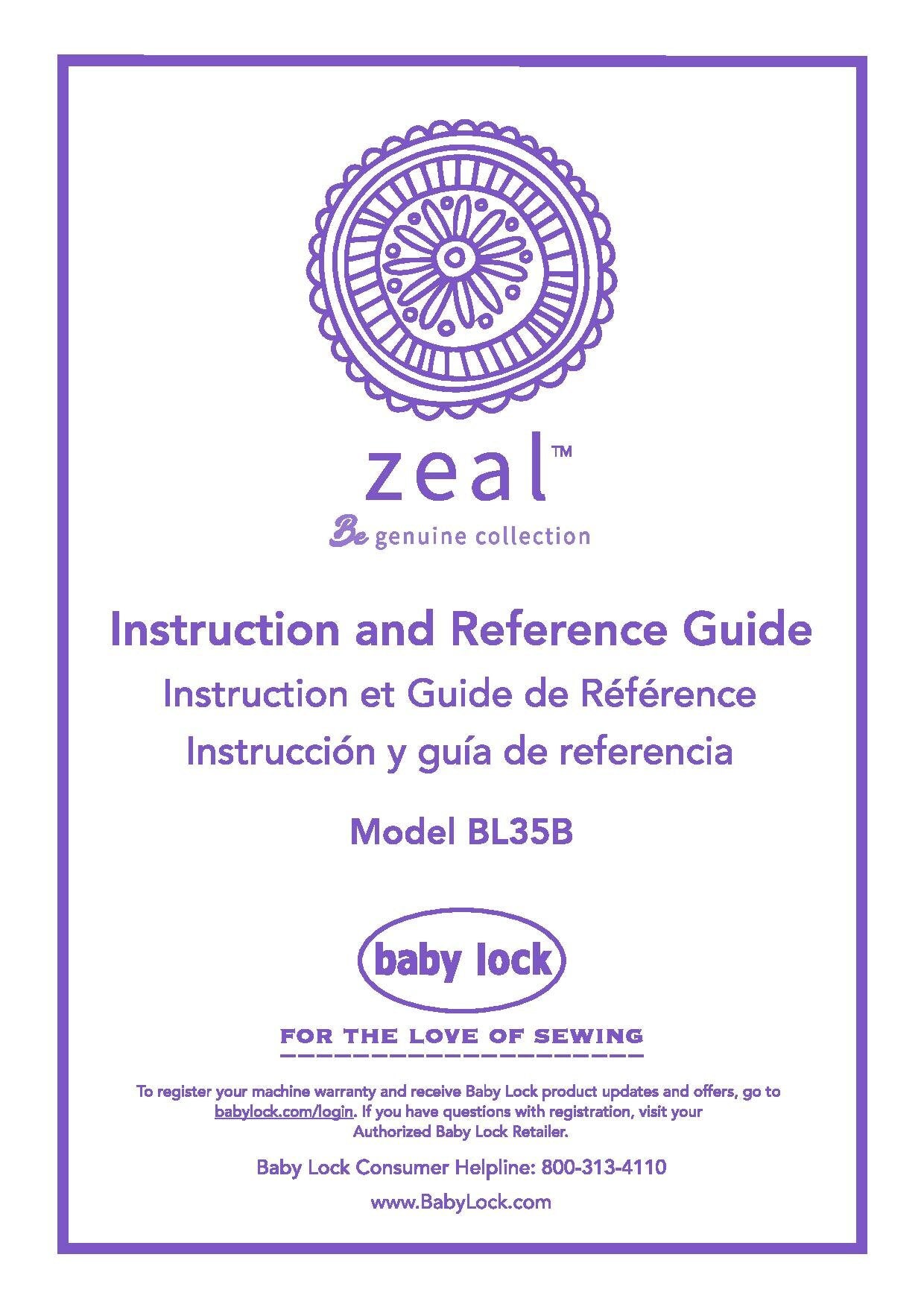 Baby Lock Zeal BL35B Sewing Machine Instruction Manual - User Manual - Complete User Guide