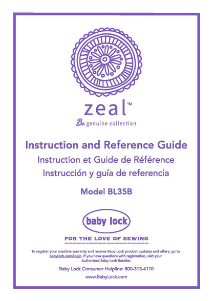 Baby Lock Zeal BL35B Sewing Machine Instruction Manual - User Manual - Complete User Guide