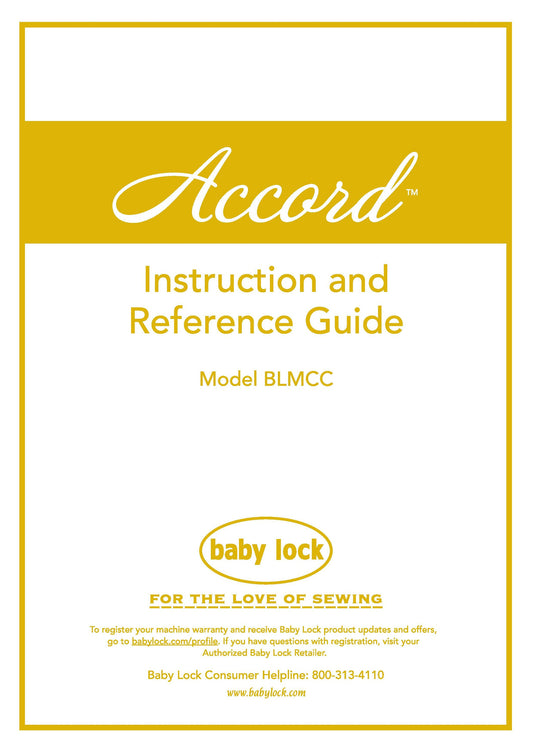 Baby Lock Accord BLMCC Sewing Machine Instruction Manual - User Manual - Complete User Guide - English