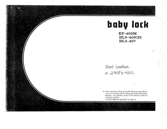 Baby Lock BL3-406D - BL3-407 - EF-405N Sewing Machine Instruction Manual - User Manual - Complete User Guide - English