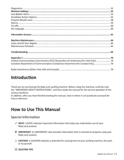 Baby Lock Regalia BLRG20 Sewing Machine Instruction Manual - User Manual - Complete User Guide - English