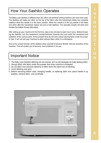 Baby Lock Sashiko BLQK2 Sewing Machine Instruction Manual - User Manual - Complete User Guide - English