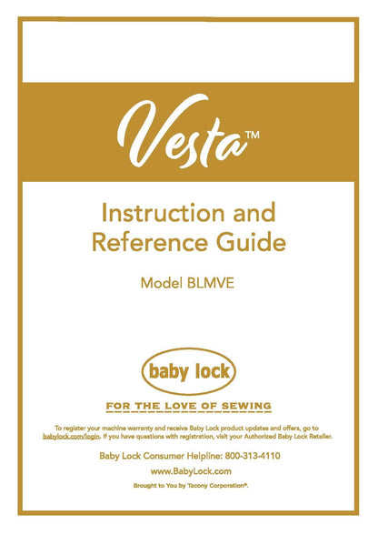 Baby Lock Vesta BLMVE Sewing Machine Instruction Manual - User Manual - Complete User Guide