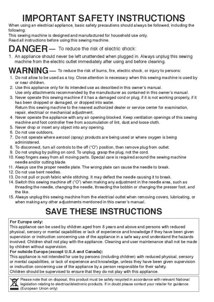 Baby Lock Zest BL15B Sewing Machine Instruction Manual - User Manual - Complete User Guide