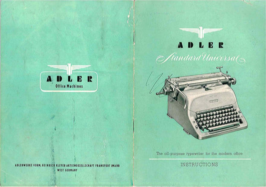 Adler standard universal Typewriter Instruction Manual - User Manual - Complete User Guide