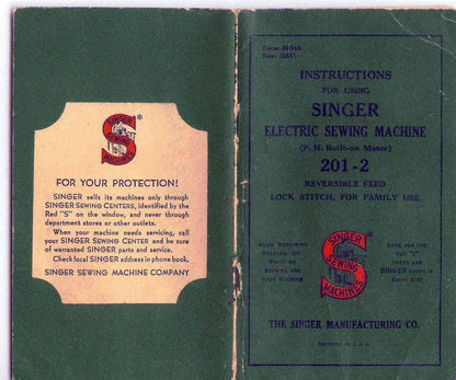 Singer 201-2 Sewing Machine Instruction Manual - User Manual - Complete User Guide - English