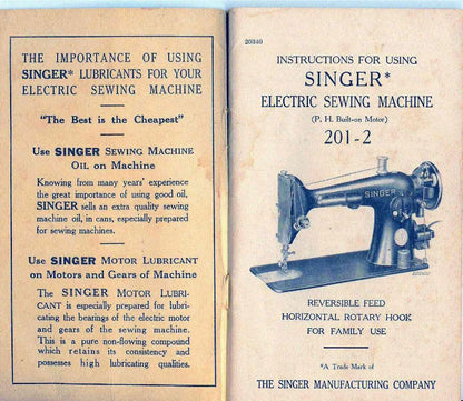 Singer 201-2 Sewing Machine Instruction Manual - User Manual - Complete User Guide - English